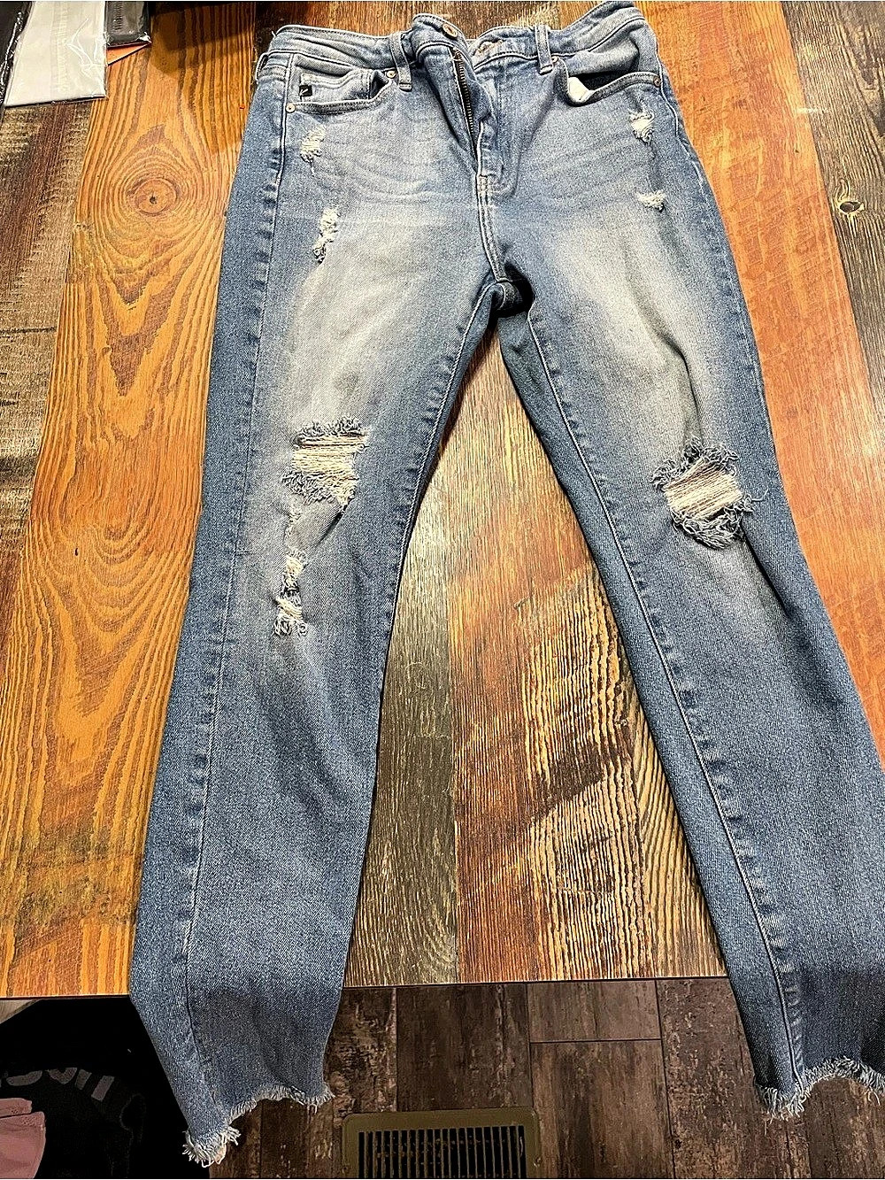Kancan Distressed Straight Leg Jeans in Blue